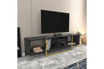 Rinorea Golvstående Tv Bänk 150 cm med Förvaring i Målat Trä med gulddetaljer - Svart - Möbler - Vardagsrum - Tv-möbler & mediamöbler - Tv-bänkar