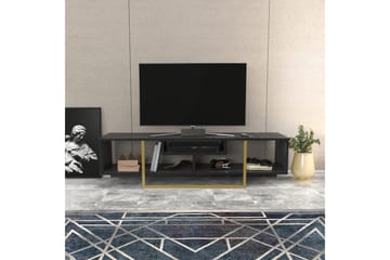 Rinorea Golvstående Tv Bänk 150 cm med Förvaring i Målat Trä med gulddetaljer - Svart - Möbler - Vardagsrum - Tv-möbler & mediamöbler - Tv-bänkar