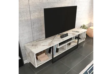 Rinorea Golvstående Tv Bänk 150 cm med Förvaring i Målat Trä med marmotutseende - Vit - Möbler - Vardagsrum - Tv-möbler & mediamöbler - Tv-bänkar