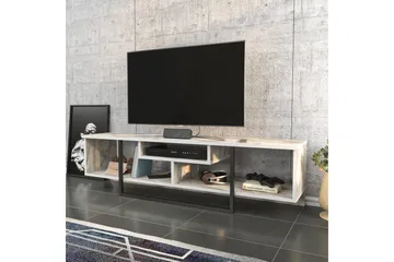 Rinorea Golvstående Tv Bänk 150 cm med Förvaring i Målat Trä med marmotutseende - Vit - Möbler - Vardagsrum - Tv-möbler & mediamöbler - Tv-bänkar