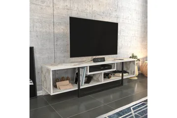 Rinorea Golvstående Tv Bänk 150 cm med Förvaring i Målat Trä med marmotutseende - Vit - Möbler - Vardagsrum - Tv-möbler & mediamöbler - Tv-bänkar
