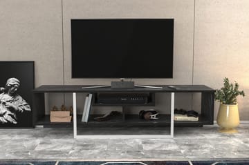 Rinorea Golvstående Tv Bänk 150 cm med Förvaring i Målat Trä och marmorutseende - Svart - Möbler - Vardagsrum - Tv-möbler & mediamöbler - Tv-bänkar
