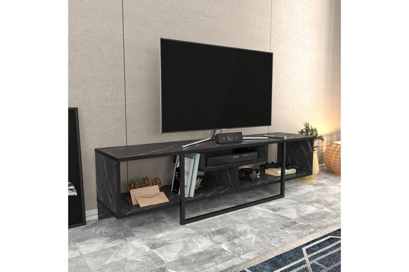 Rinorea Golvstående Tv Bänk 150 cm med Förvaring i Målat Trä - Svart - Möbler - Vardagsrum - Tv-möbler & mediamöbler - Tv-bänkar
