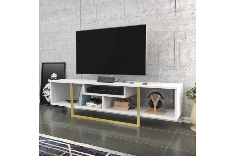Rinorea Golvstående Tv Bänk 150 cm med Förvaring i Målat Trä - Vit - Möbler - Vardagsrum - Tv-möbler & mediamöbler - Tv-bänkar