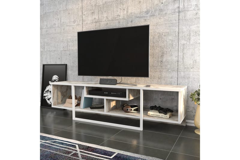 Rinorea Golvstående Tv Bänk 150 cm med Förvaring i Trä - Vit - Möbler - Vardagsrum - Tv-möbler & mediamöbler - Tv-bänkar