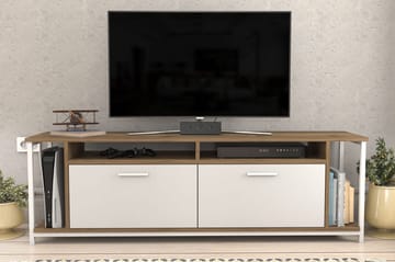 Rinorea Golvstående Tv Bänk 160 cm med Förvaring i Målat Trä - Vit|Brun - Möbler - Vardagsrum - Tv-möbler & mediamöbler - Tv-bänkar