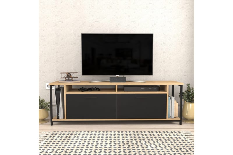 Rinorea Golvstående TV-bänk 160 cm med Förvaring i Mörkt Trä - Svart - Möbler - Vardagsrum - Tv-möbler & mediamöbler - Tv-bänkar