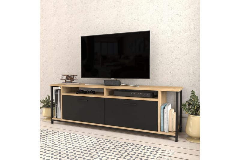Rinorea Golvstående TV-bänk 160 cm med Förvaring i Mörkt Trä - Svart - Möbler - Vardagsrum - Tv-möbler & mediamöbler - Tv-bänkar