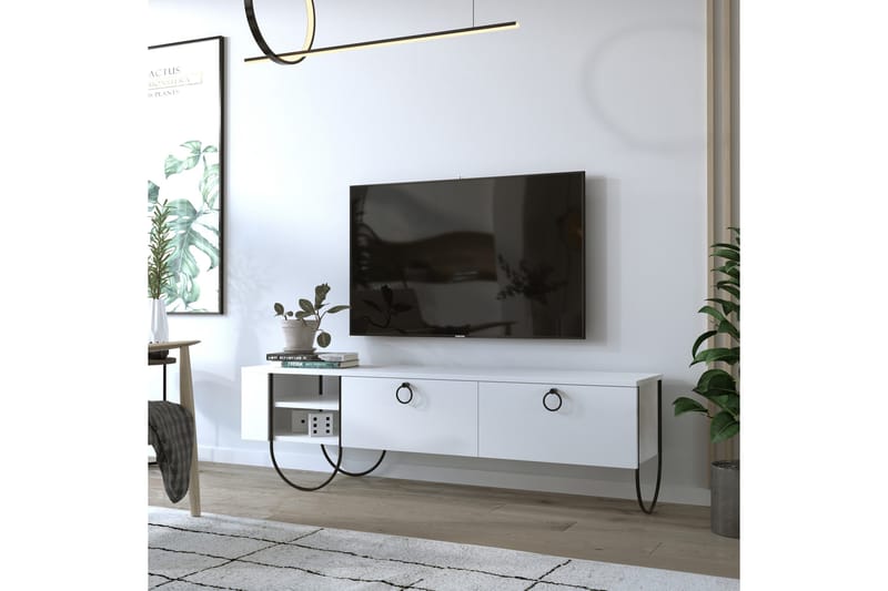 Riskalen Golvstående TV Bänk 150 cm med Förvaring i Målat Trä - Vit - Möbler - Vardagsrum - Tv-möbler & mediamöbler - Tv-bänkar