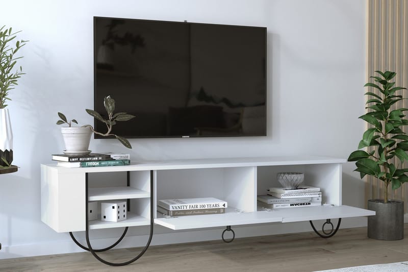 Riskalen Golvstående TV Bänk 150 cm med Förvaring i Målat Trä - Vit - Möbler - Vardagsrum - Tv-möbler & mediamöbler - Tv-bänkar