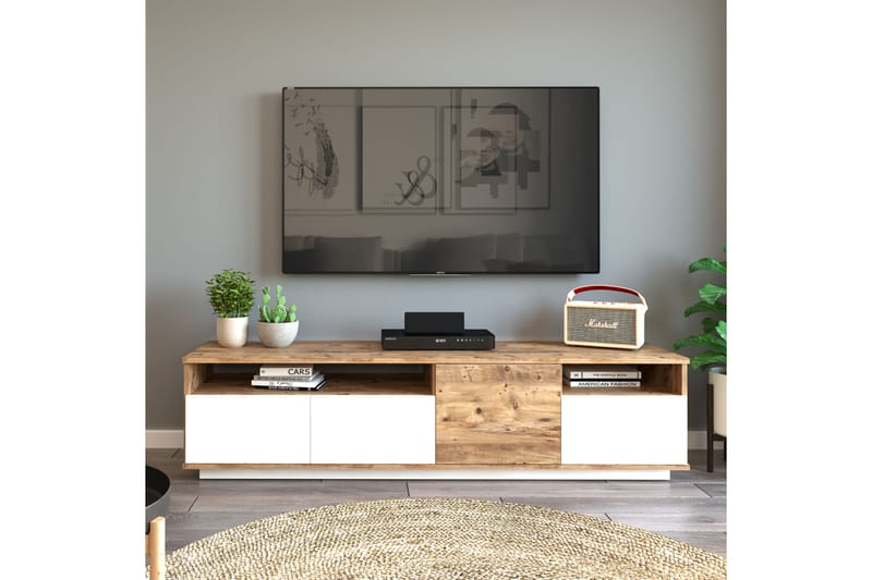 ROLAN Tv-bänk 180 cm 2 Hyllor Natur/Vit - Möbler - Vardagsrum - Tv-möbler & mediamöbler - Tv-bänkar
