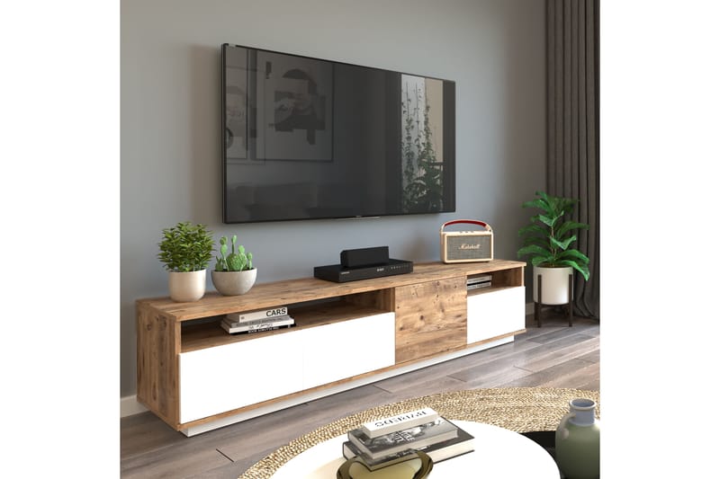 ROLAN Tv-bänk 180 cm 2 Hyllor Natur/Vit - Möbler - Vardagsrum - Tv-möbler & mediamöbler - Tv-bänkar