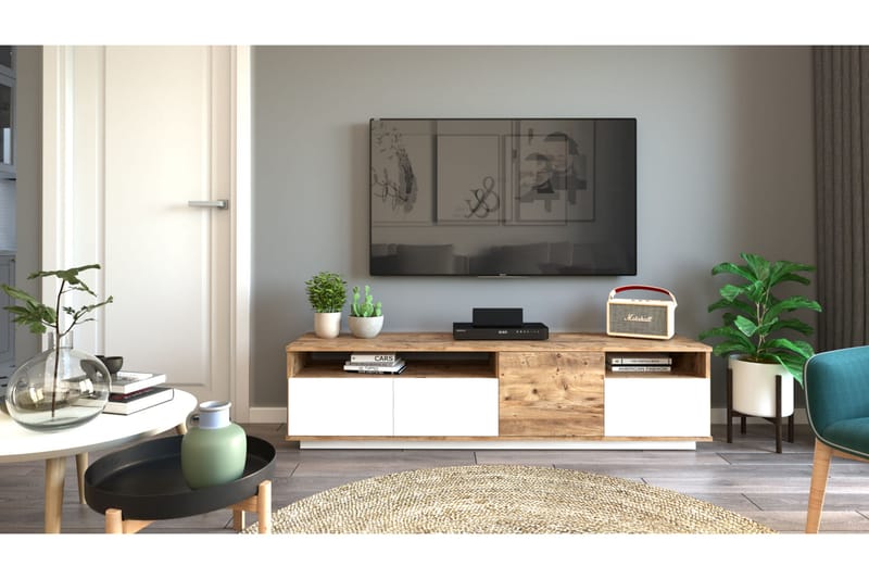ROLAN Tv-bänk 180 cm 2 Hyllor Natur/Vit - Möbler - Vardagsrum - Tv-möbler & mediamöbler - Tv-bänkar