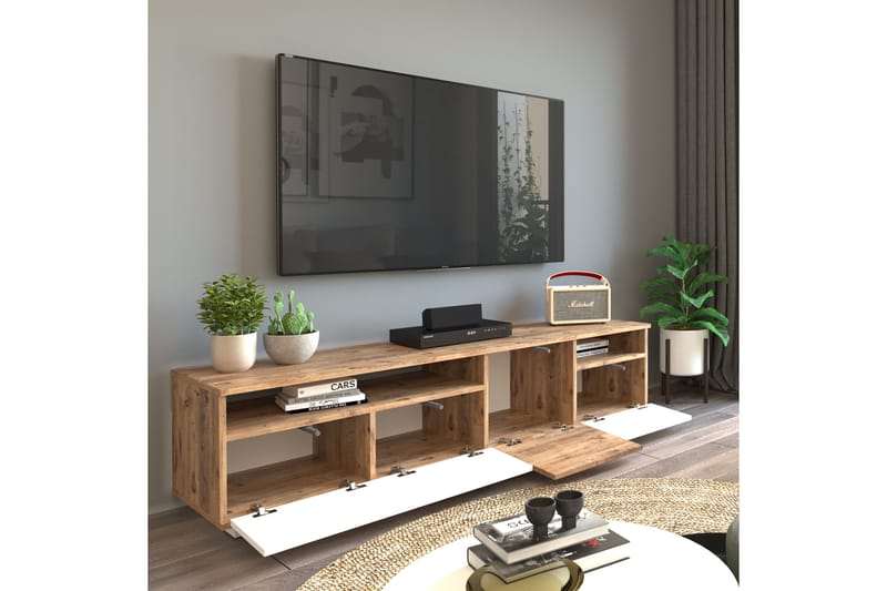 ROLAN Tv-bänk 180 cm 2 Hyllor Natur/Vit - Möbler - Vardagsrum - Tv-möbler & mediamöbler - Tv-bänkar