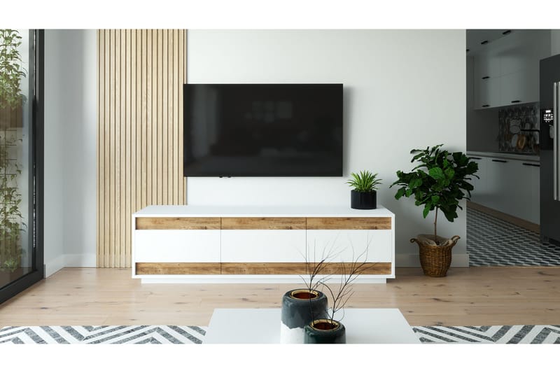 ROLAN Tv-bänk 180 cm 3 Skåp Vit/Natur - Tv-bänkar