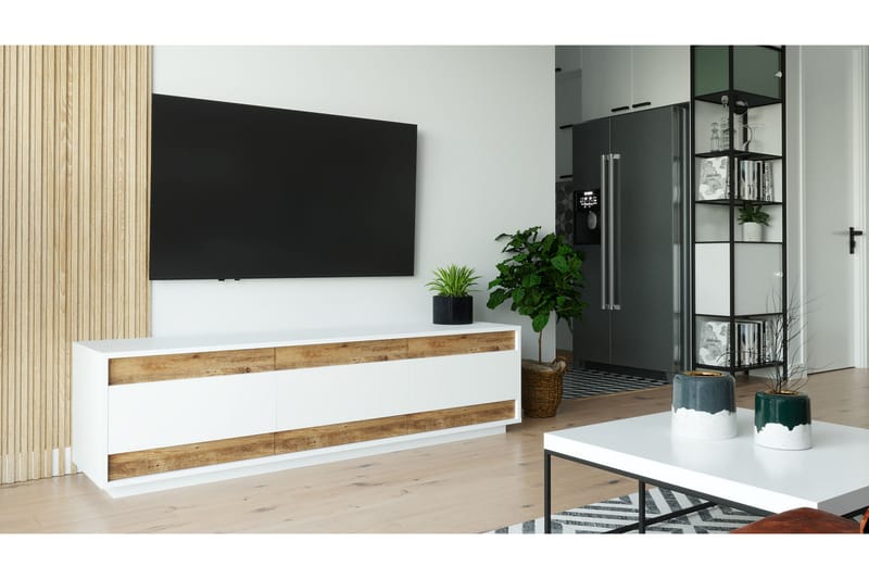 ROLAN Tv-bänk 180 cm 3 Skåp Vit/Natur - Möbler - Vardagsrum - Tv-möbler & mediamöbler - Tv-bänkar