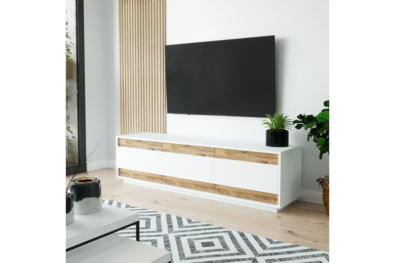 ROLAN Tv-bänk 180 cm 3 Skåp Vit/Natur - Möbler - Vardagsrum - Tv-möbler & mediamöbler - Tv-bänkar