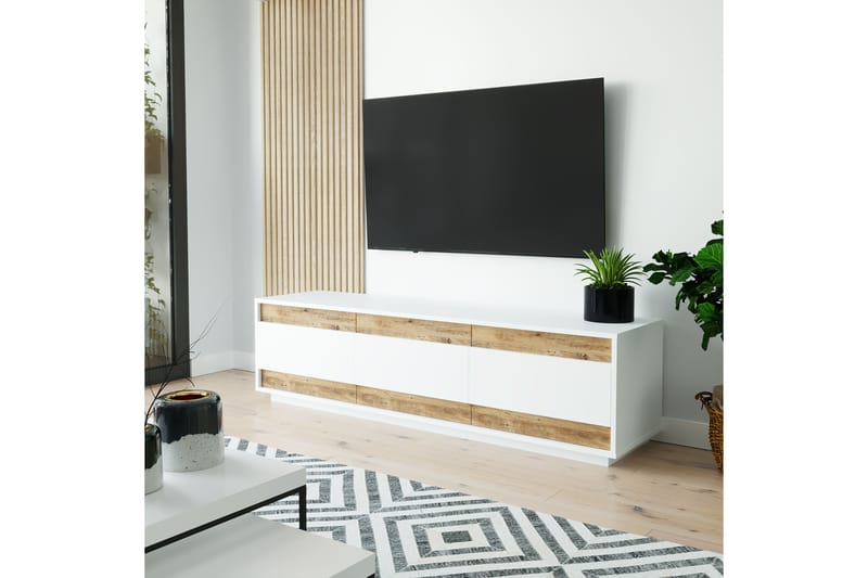 ROLAN Tv-bänk 180 cm 3 Skåp Vit/Natur - Tv-bänkar