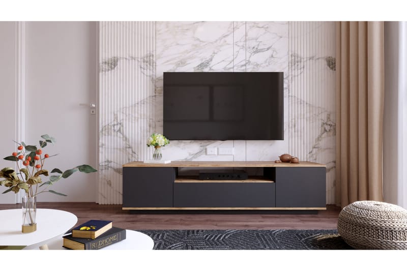 ROLAN Tv-bänk 180 cm med Hylla Antracit/Natur - Möbler - Vardagsrum - Tv-möbler & mediamöbler - Tv-bänkar