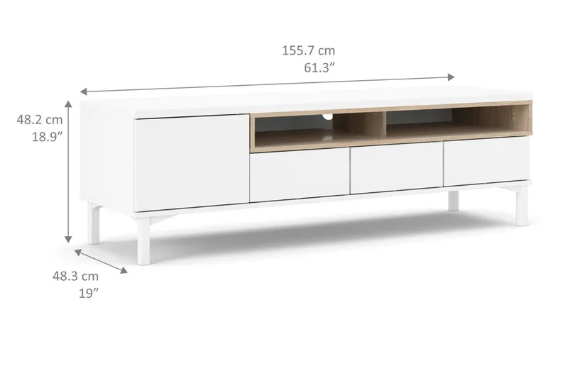 Roomers TV-Bänk 155,7 cm - Vit/Ek - Möbler - Vardagsrum - Tv-möbler & mediamöbler - Tv-bänkar