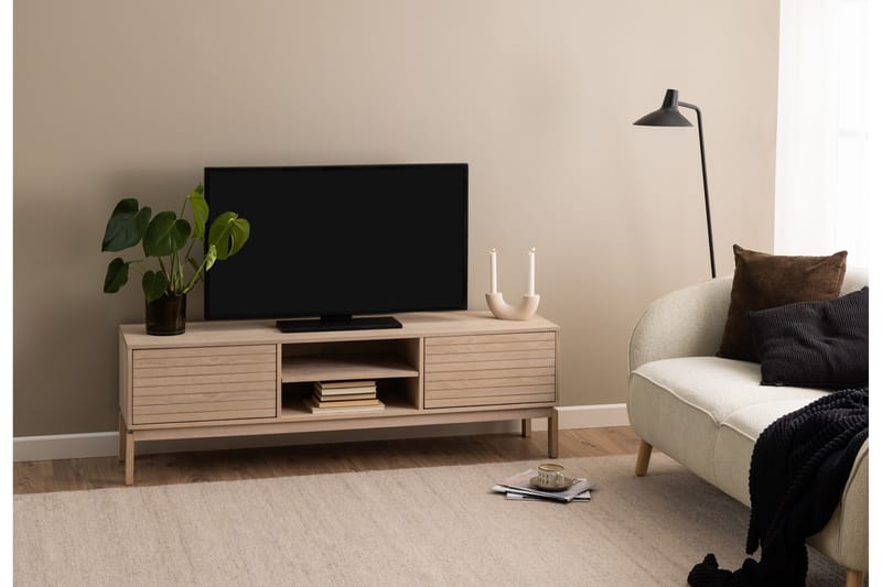 Sakie Golvstående Tv Bänk 160 cm med Förvaring i Ljust Trä - Ljusbeige - Möbler - Vardagsrum - Tv-möbler & mediamöbler - Tv-bänkar