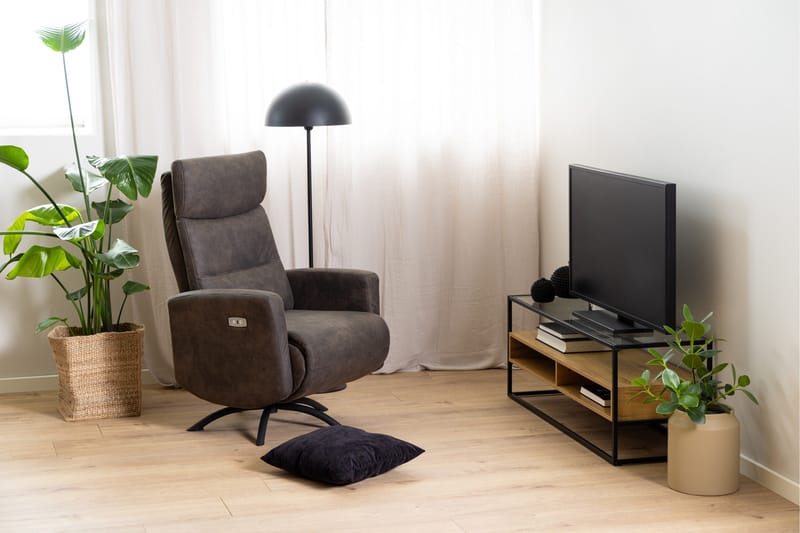 Sakila Golvstående Tv Bänk 120 cm med Förvaring i Metall med Trähylla - Svart - Möbler - Vardagsrum - Tv-möbler & mediamöbler - Tv-bänkar
