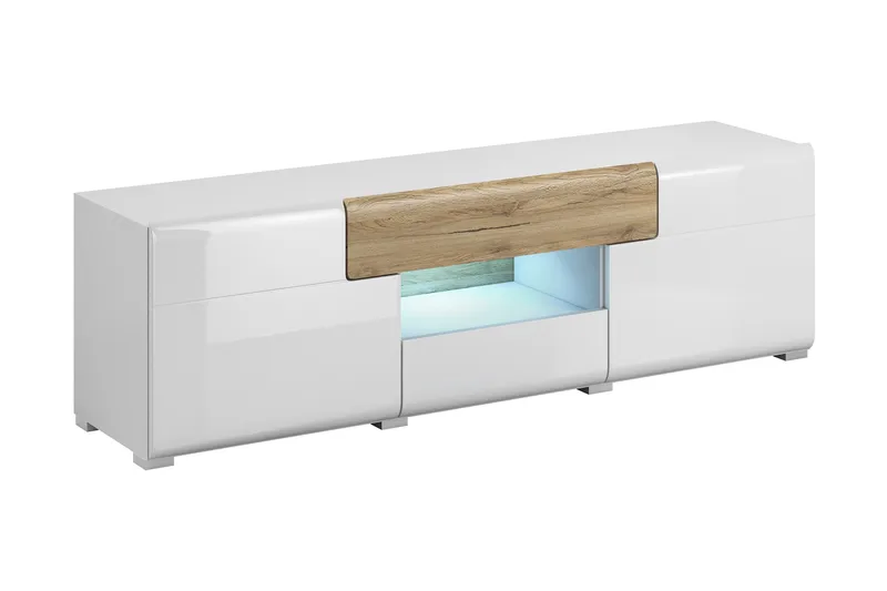 Saran TV-bänk 159 cm, Ek/Vit högglans