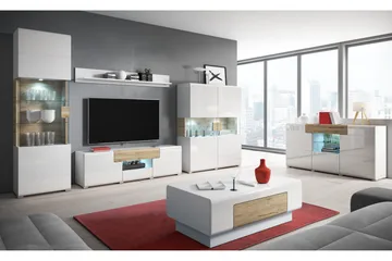 Saran TV-bänk 159 cm - Ek/Vit högglans - Möbler - Vardagsrum - Tv-möbler & mediamöbler - Tv-bänkar
