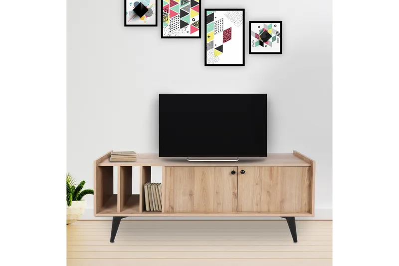 Schmida Golvstående TV-bänk 150 cm med Förvaring i Ljust Trä, Ljusbrun