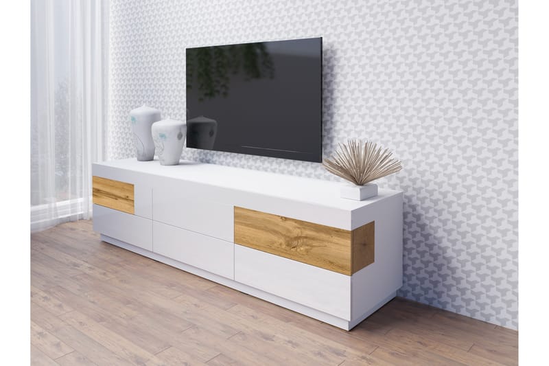 SCOGER TV-bänk 206 cm Vit/Trä - Vit/Trä - Möbler - Vardagsrum - Tv-möbler & mediamöbler - Tv-bänkar