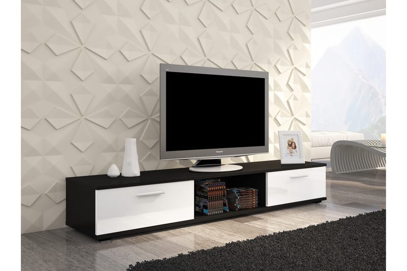 SEILLAS Tv-bänk 176 cm med 2 Lådor+Hylla Svart Matt/Vit Högg - Tv-bänkar
