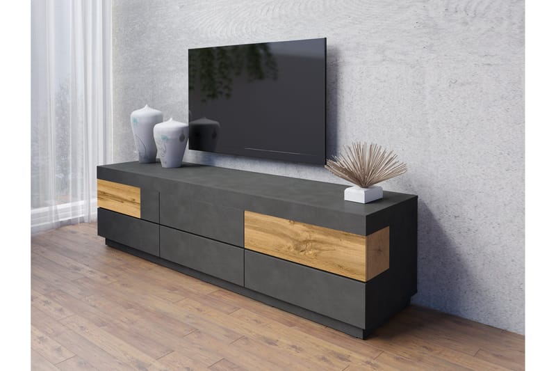 Silke Modern Golvstående TV-bänk 206 cm med Förvaring i Ek - Antracit - Möbler - Vardagsrum - Tv-möbler & mediamöbler - Tv-bänkar