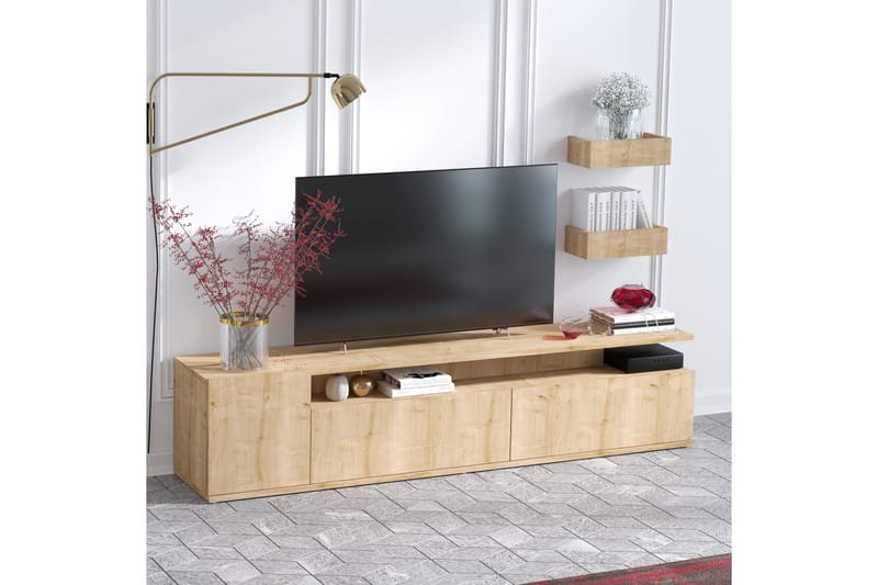 Sinox Golvstående TV Bänk 180 cm med Förvaring i Målat Trä - Ljusbrun - Möbler - Vardagsrum - Tv-möbler & mediamöbler - Tv-bänkar