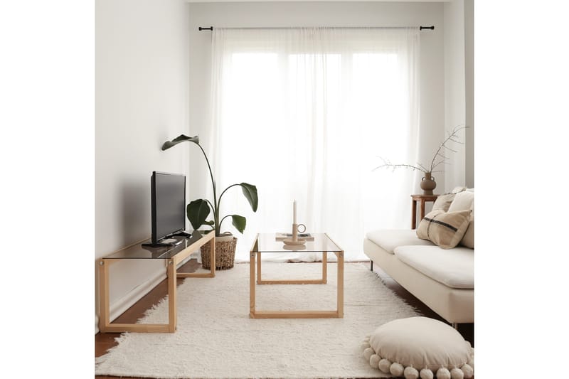 Sqandie Golvstående Tv-bänk 130 cm i Glas med Träram - Brun - Möbler - Vardagsrum - Tv-möbler & mediamöbler - Tv-bänkar