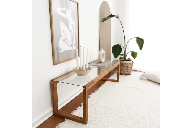 Sqandie Golvstående Tv Bänk 130 cm i Glas med Träram - Klar - Möbler - Vardagsrum - Tv-möbler & mediamöbler - Tv-bänkar