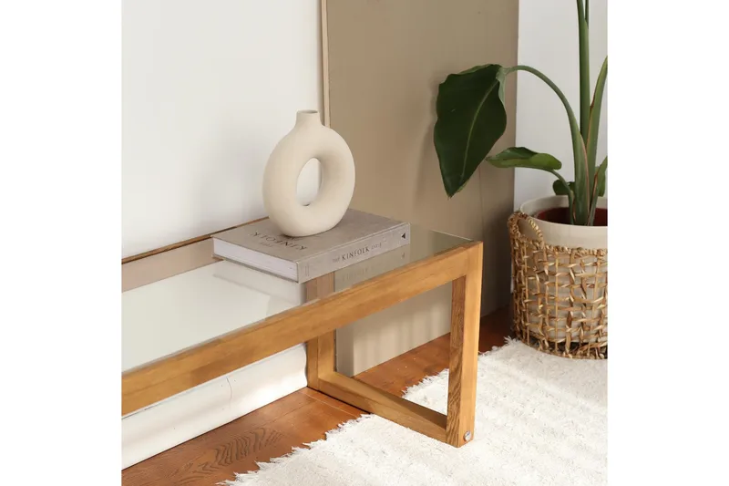 Sqandie Golvstående Tv Bänk 130 cm i Glas med Träram - Klar - Möbler - Vardagsrum - Tv-möbler & mediamöbler - Tv-bänkar