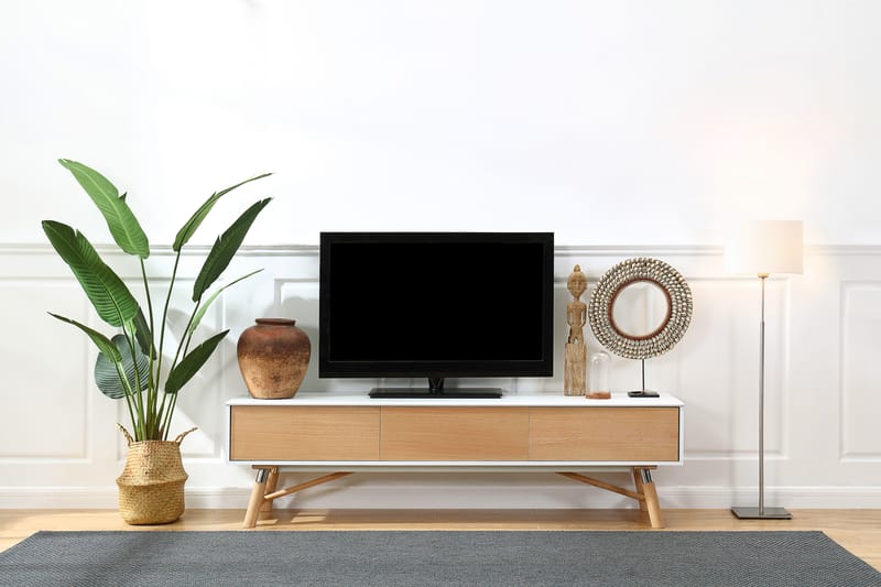 STERN TV-bänk 180 cm Vit/Ek - Tv-bänkar STERN TV-bänk 180 cm Vit/Ek - Tv-bänkar