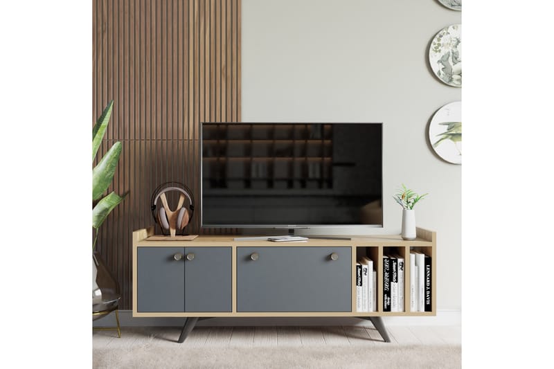 TEMLAS Tv-bänk 150 cm Antracit/Natur - Möbler - Vardagsrum - Tv-möbler & mediamöbler - Tv-bänkar