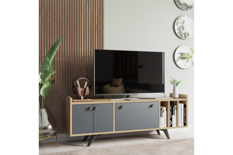 TEMLAS Tv-bänk 150 cm Antracit/Natur - Möbler - Vardagsrum - Tv-möbler & mediamöbler - Tv-bänkar
