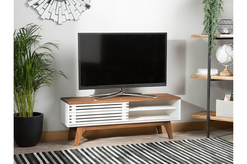 Toledo Golvstående Tv Bänk 117 cm med Förvaring i Målat Trä - Vit - Möbler - Vardagsrum - Tv-möbler & mediamöbler - Tv-bänkar