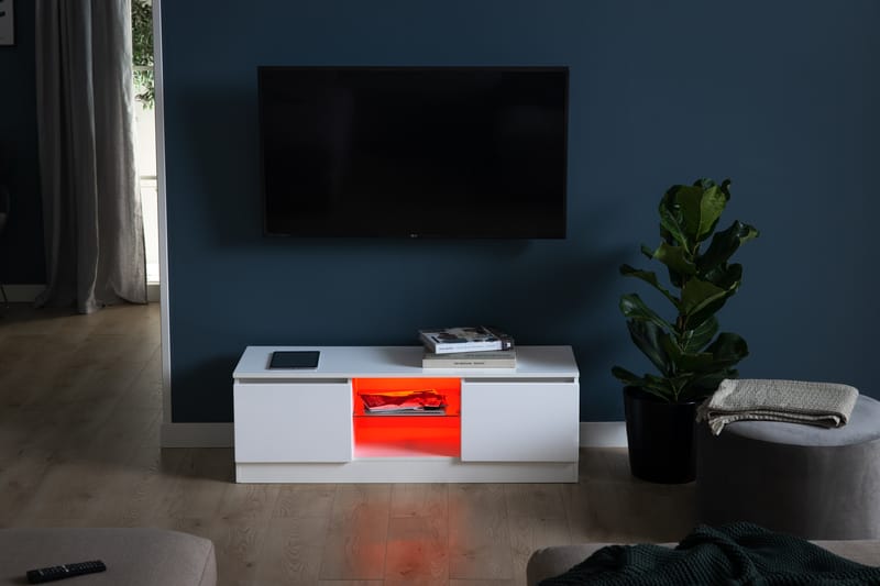 TOLSBY Tv-Bänk 120 cm LED-Belysning Vit - Möbler - Vardagsrum - Tv-möbler & mediamöbler - Tv-bänkar