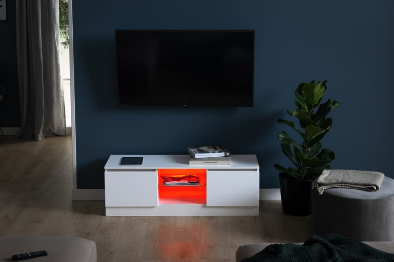 TOLSBY Tv-Bänk 120 cm LED-Belysning Vit - Tv-bänkar