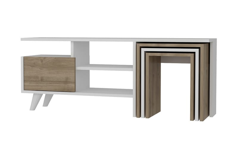 TONYA Tv-bänk 120 cm Vit/Valnöt - Vit/Valnöt - Tv-bänkar