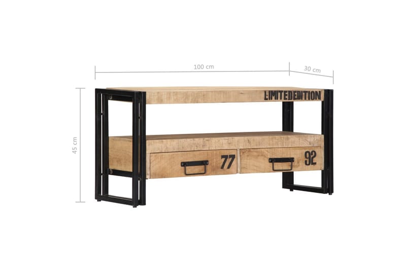 TV-bänk 100x30x45 cm massivt mangoträ - Brun - Tv-bänkar