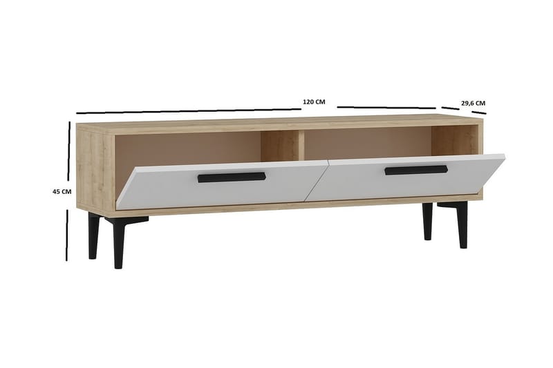 TV-BÄNK 120 cm 2 Skåp Natur/Vit/Svart - Möbler - Vardagsrum - Tv-möbler & mediamöbler - Tv-bänkar
