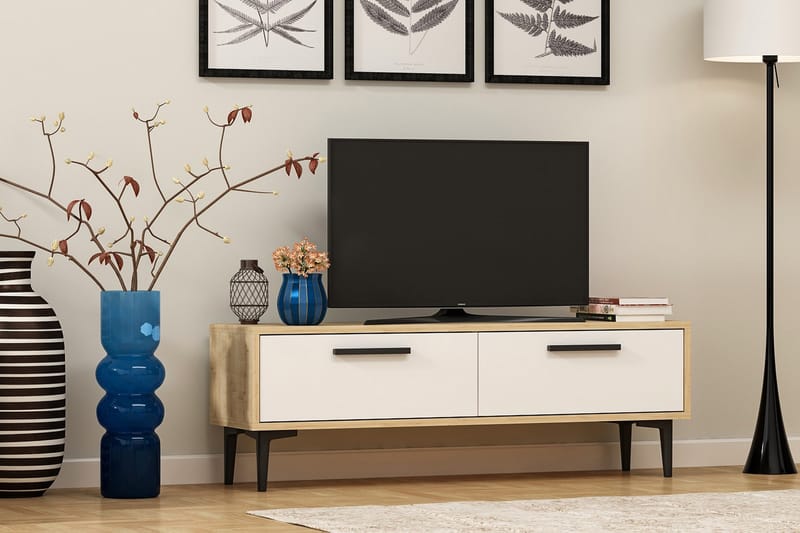 TV-BÄNK 120 cm 2 Skåp Natur/Vit/Svart - Möbler - Vardagsrum - Tv-möbler & mediamöbler - Tv-bänkar