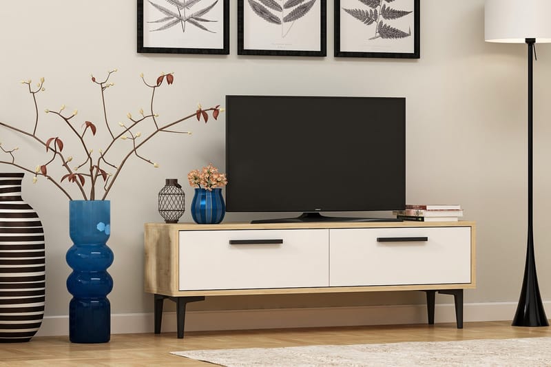 TV-BÄNK 120 cm 2 Skåp Natur/Vit/Svart - Tv-bänkar