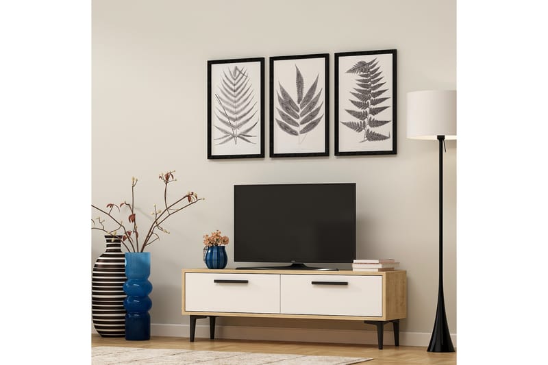 TV-BÄNK 120 cm 2 Skåp Natur/Vit/Svart - Tv-bänkar