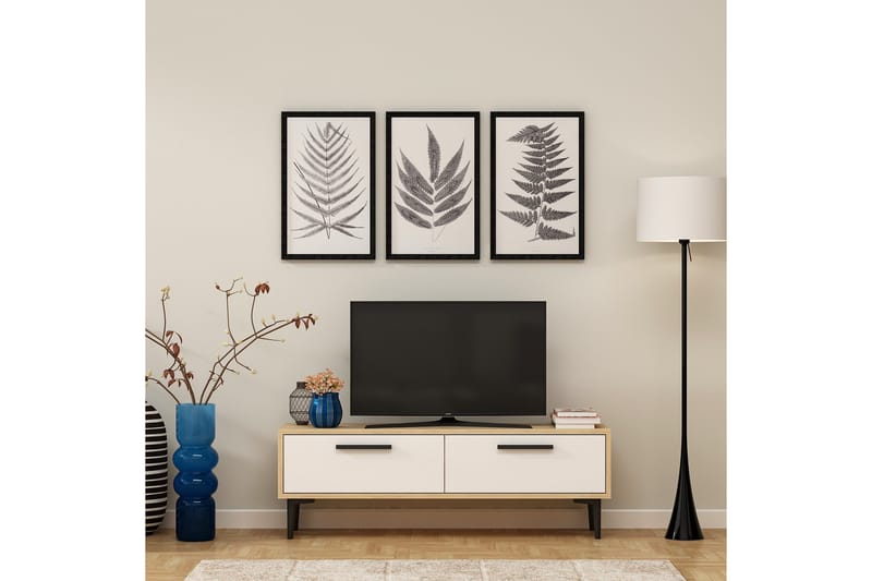 TV-BÄNK 120 cm 2 Skåp Natur/Vit/Svart - Tv-bänkar