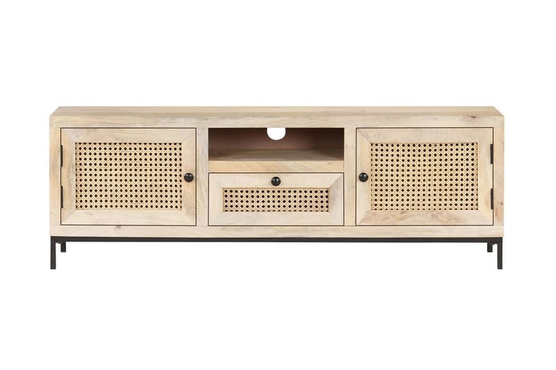 TV-bänk 120x30x40 cm massivt mangoträ och naturlig rotting - Brun - Möbler - Vardagsrum - Tv-möbler & mediamöbler - Tv-bänkar